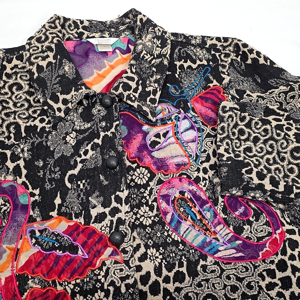 Christopher & Banks Jacket Womens Large Black Animal Print Embroidered Tapestry